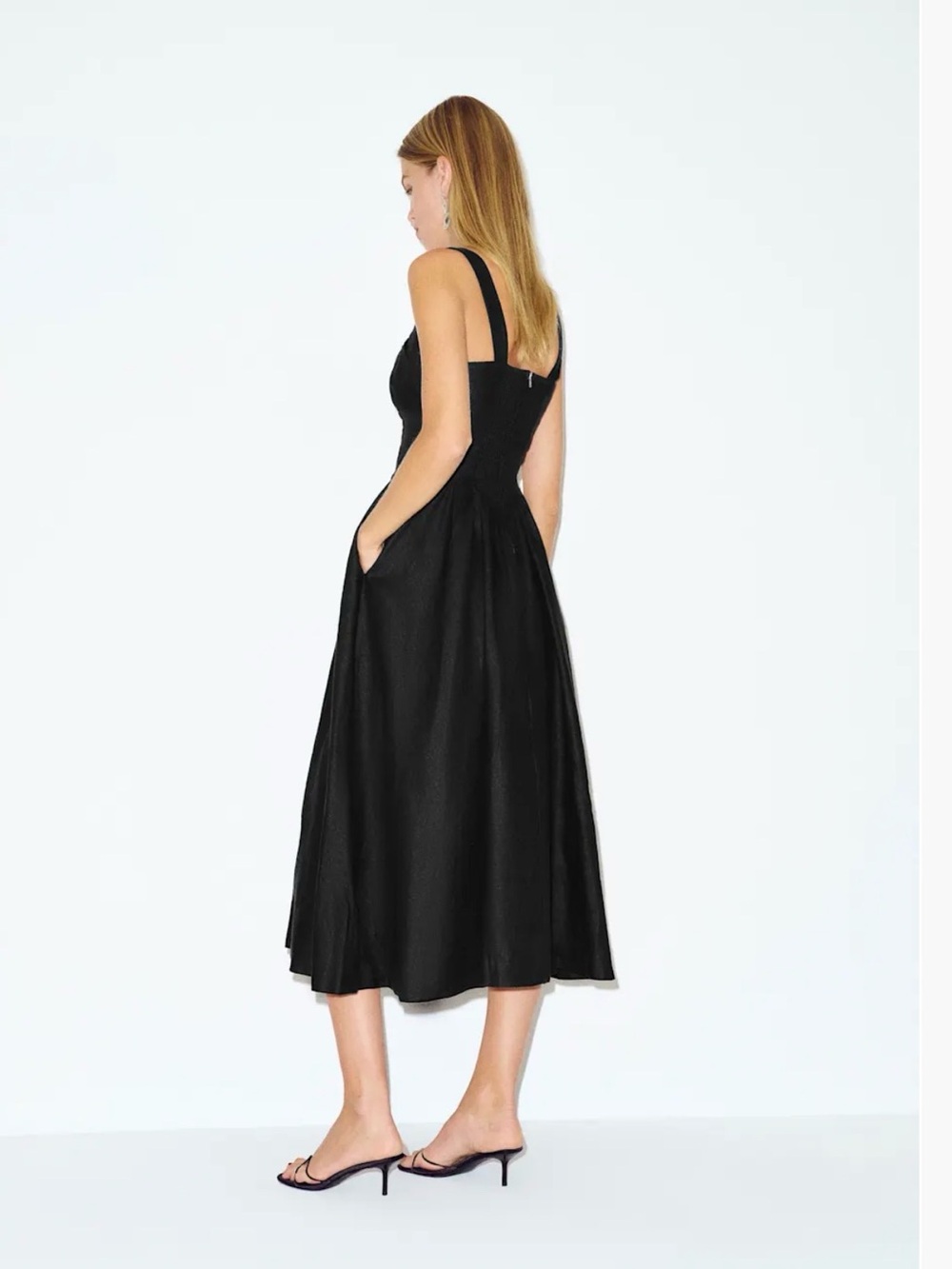 Reformation Black Linen Square-Neck Dress - Picture 2 of 5